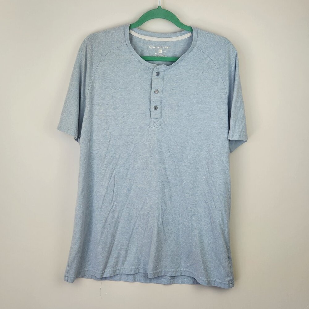 United by Blue Hemp Cotton Blend Short Sleeve Henley Tee Heather Blue XL